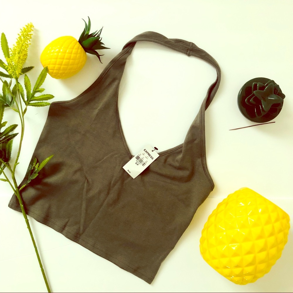 NWT Express One Eleven Halter Cropped Top - Green